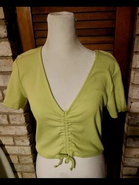 Zara Lime Green Ruched Tie-Front V-Neck Crop Top